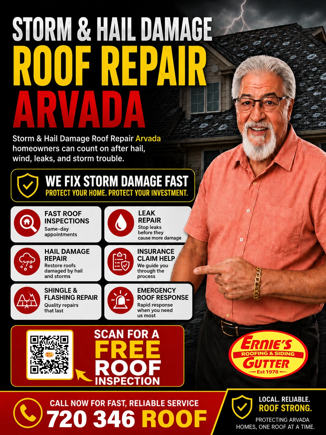 Storm and hail damage roof repair in Arvada Co by Ernie's Roofing