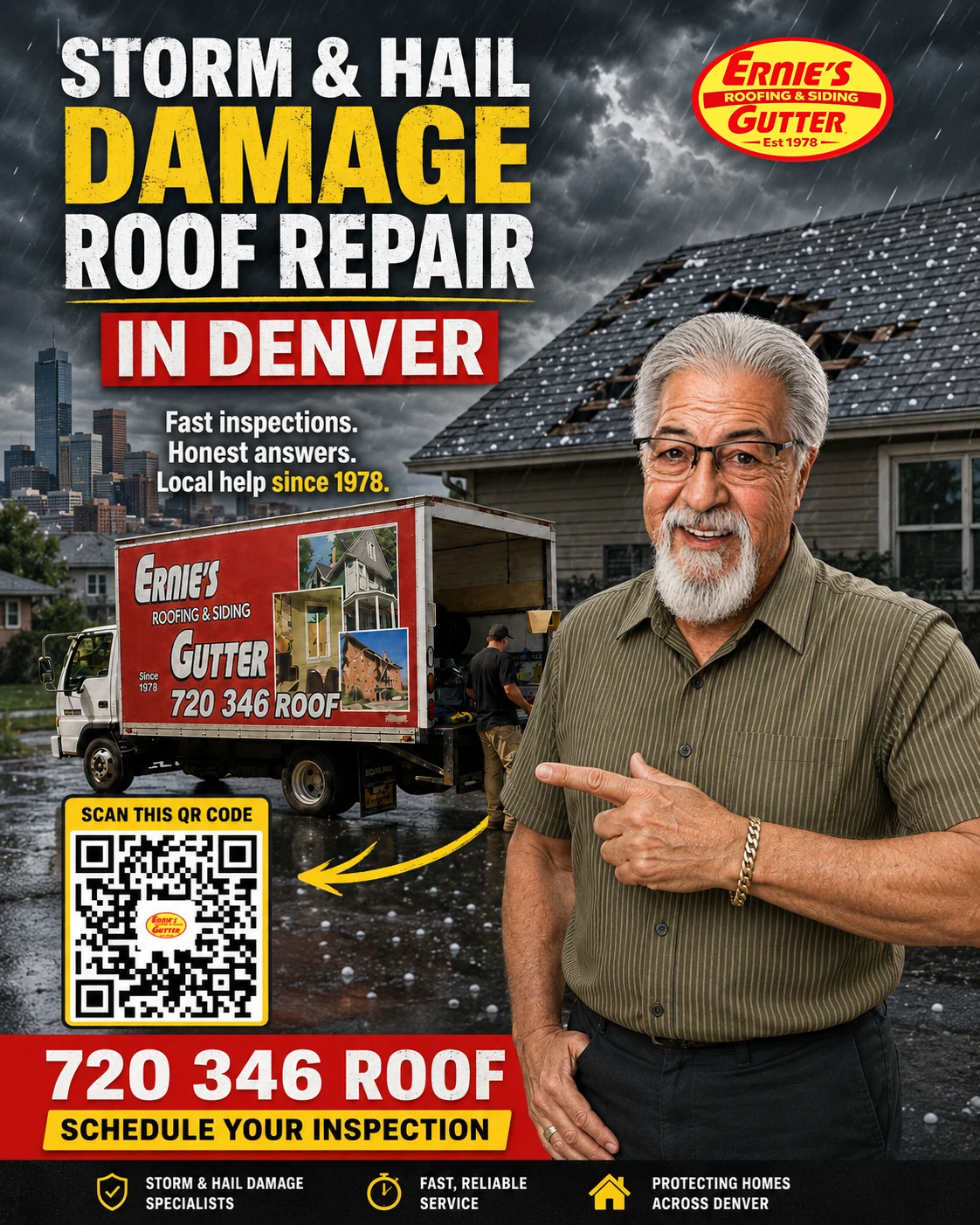 Storm and hail damage roof repair in Denver with Ernie's Roofing