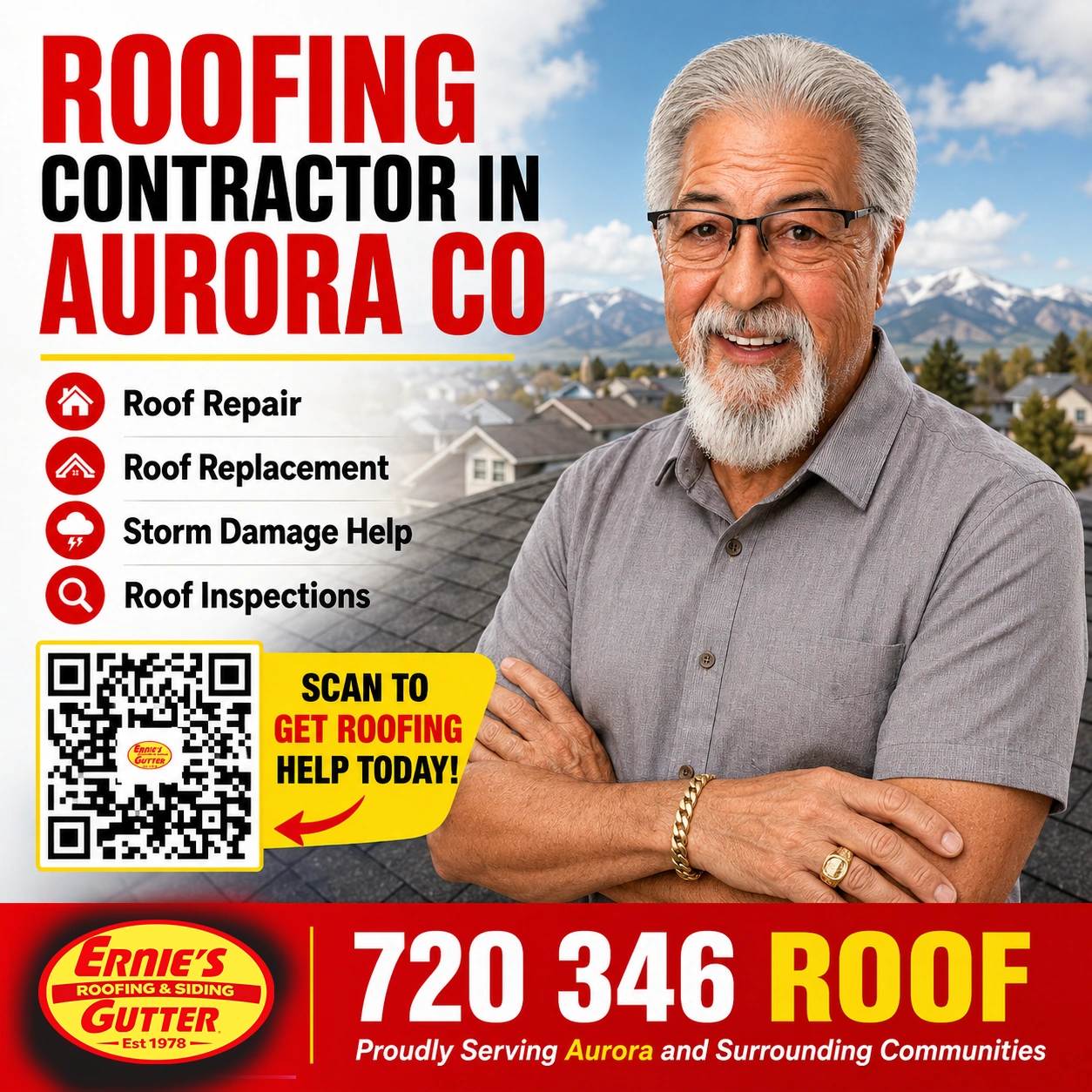 Roofing Contractor in Aurora CO Ernie's Roofing service poster